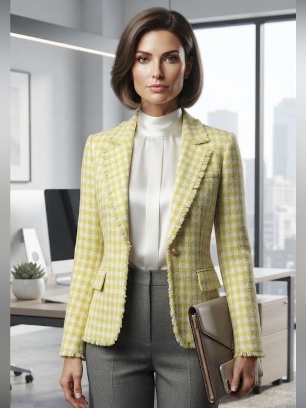 NWT NANETTE NANETTE LEPORE Checked Blazer Color: CITRINE Large